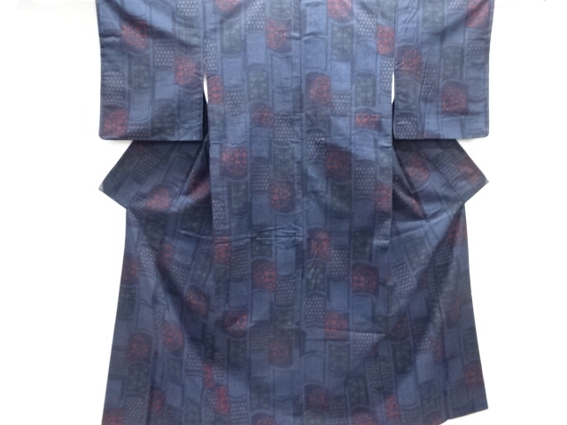 JAPANESE KIMONO / ANTIQUE KIMONO / SILK / TSUMUGI / WOVEN ABSTRACT